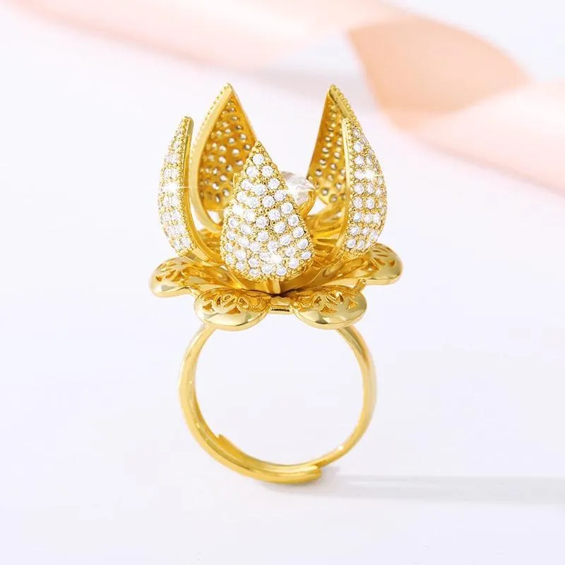 Adjustable Gold Plated Flower Bud Ring