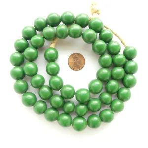 African, Faux Amber, Green Resin,  Round 15mm on 24-inch Strand