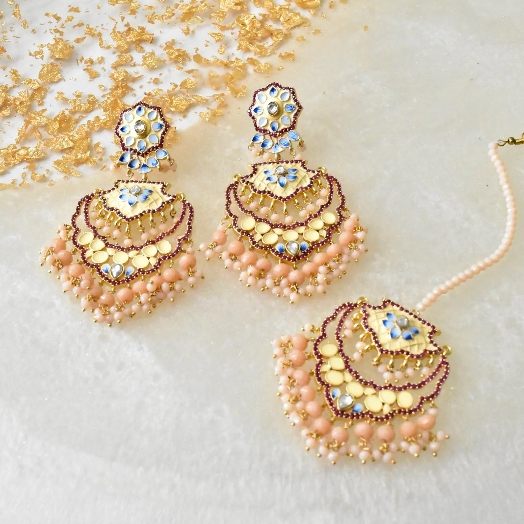 Aisyah Meenakari Beaded Earrings Tikka Set