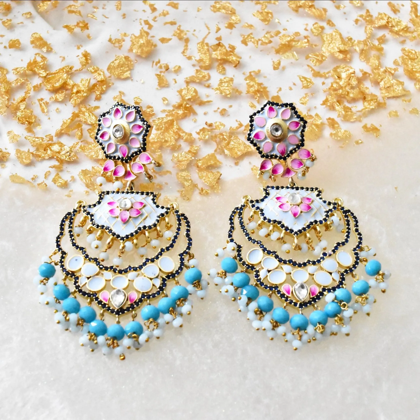Aisyah Meenakari Beaded Earrings Tikka Set