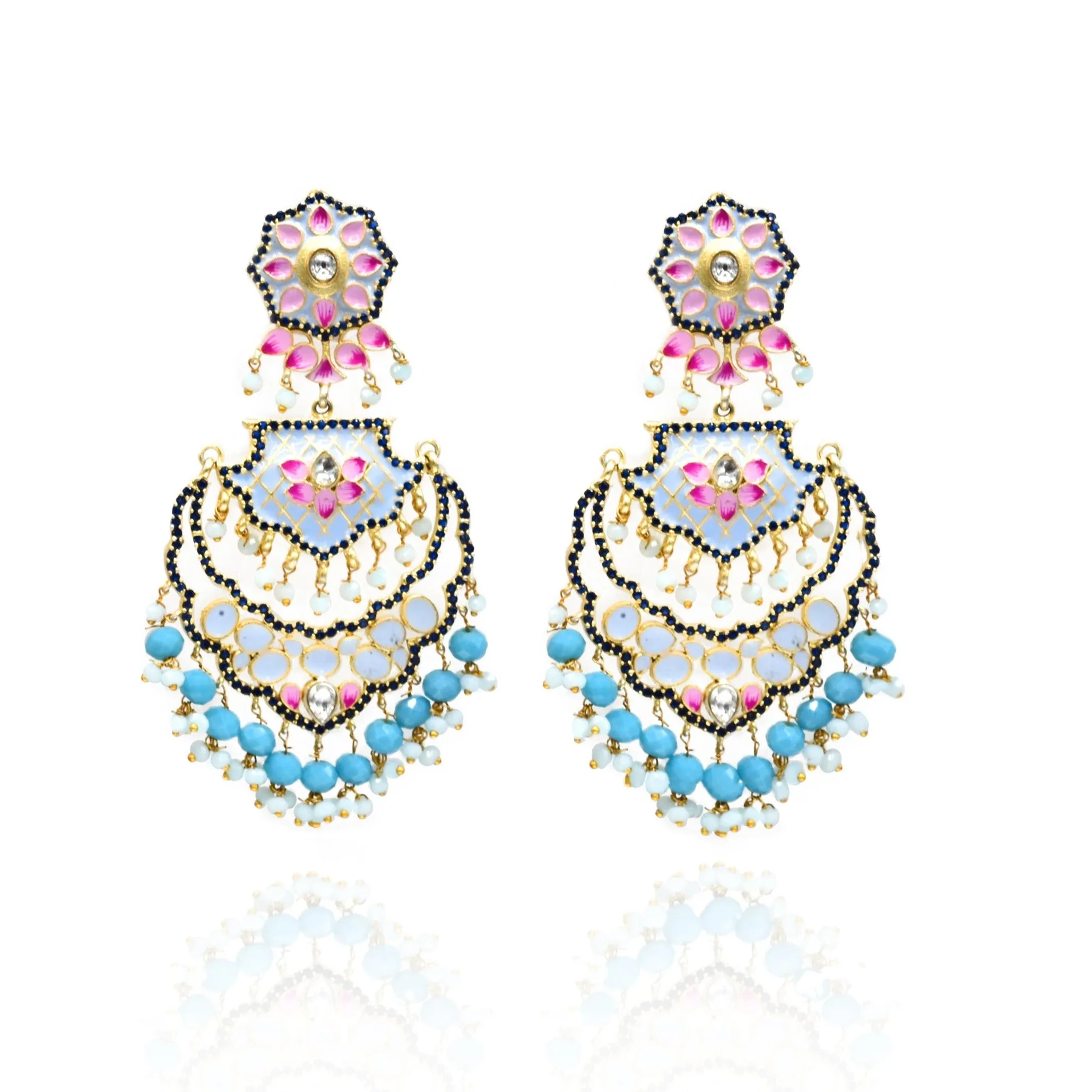 Aisyah Meenakari Beaded Earrings Tikka Set