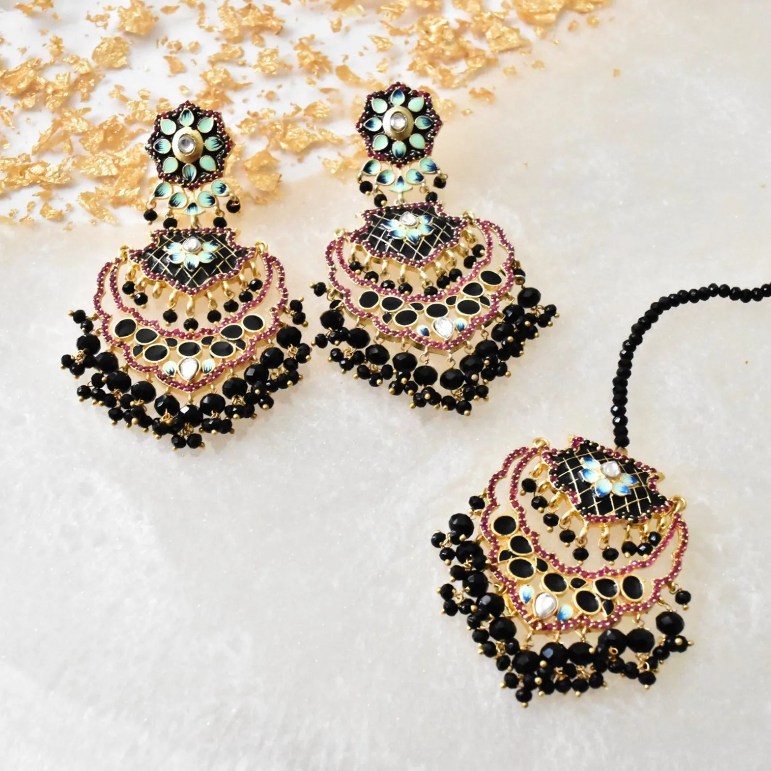 Aisyah Meenakari Beaded Earrings Tikka Set