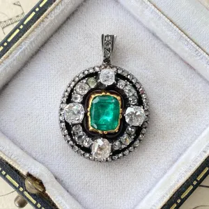 Antique Emerald and Diamond Pendant