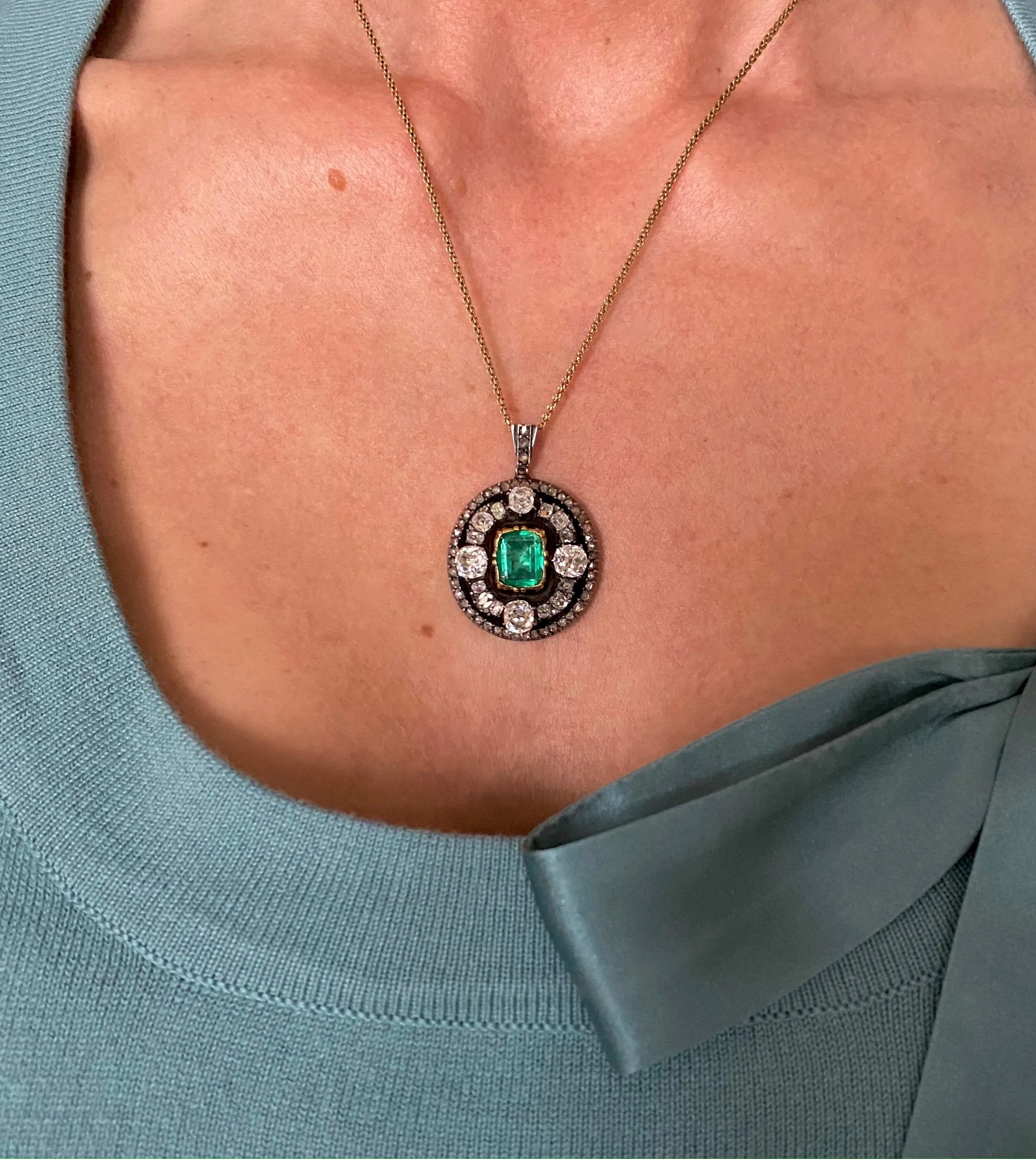 Antique Emerald and Diamond Pendant