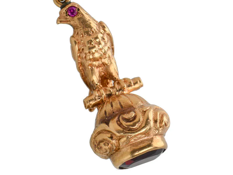Antique Gold Falcon Garnet Seal Fob