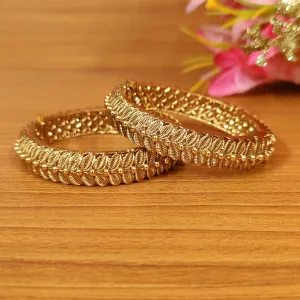 ANTIQUE GOLD PLATED LEAF PATTERN OPENABLE BANGLES