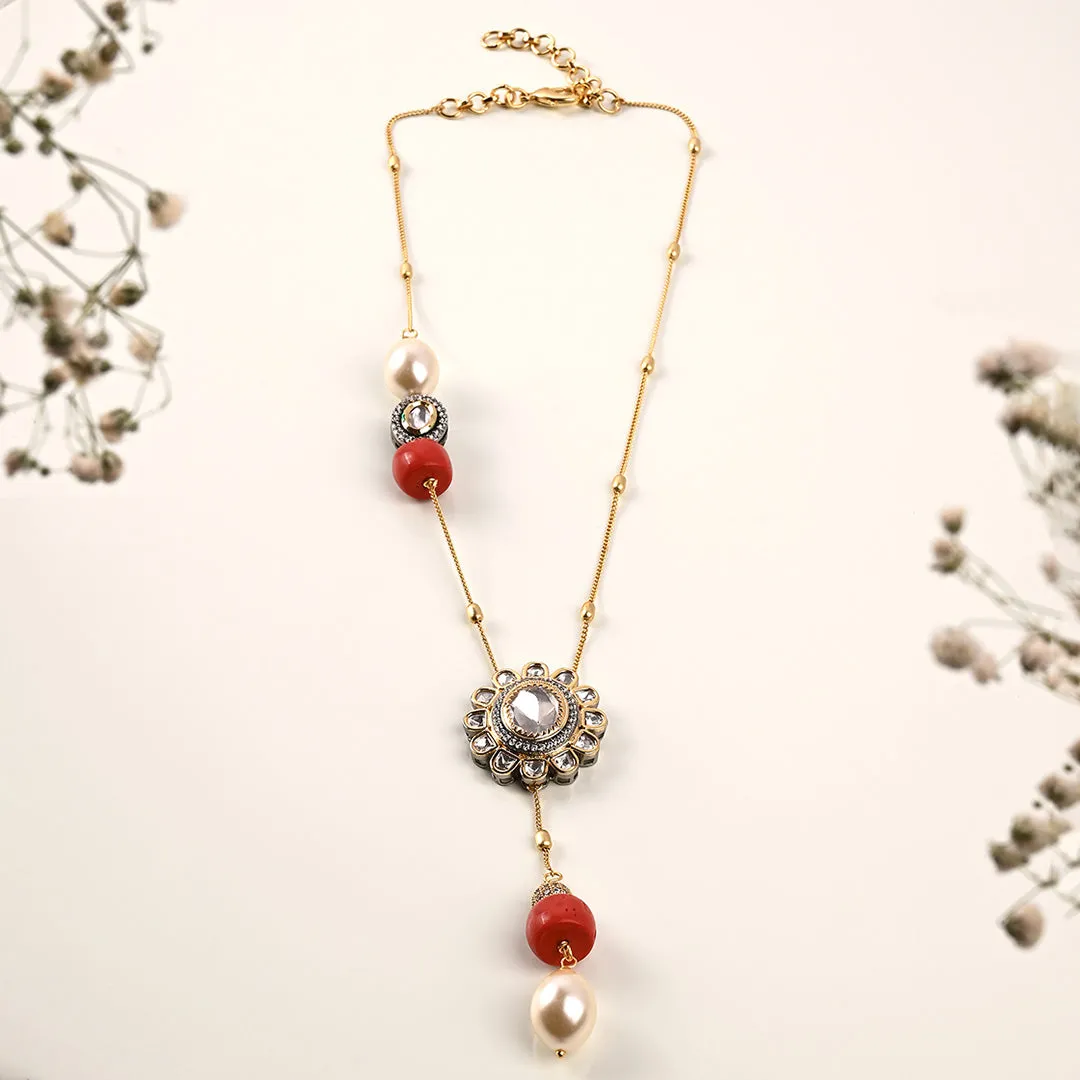 Antique Polki Coral Necklace - JUJBR23N18