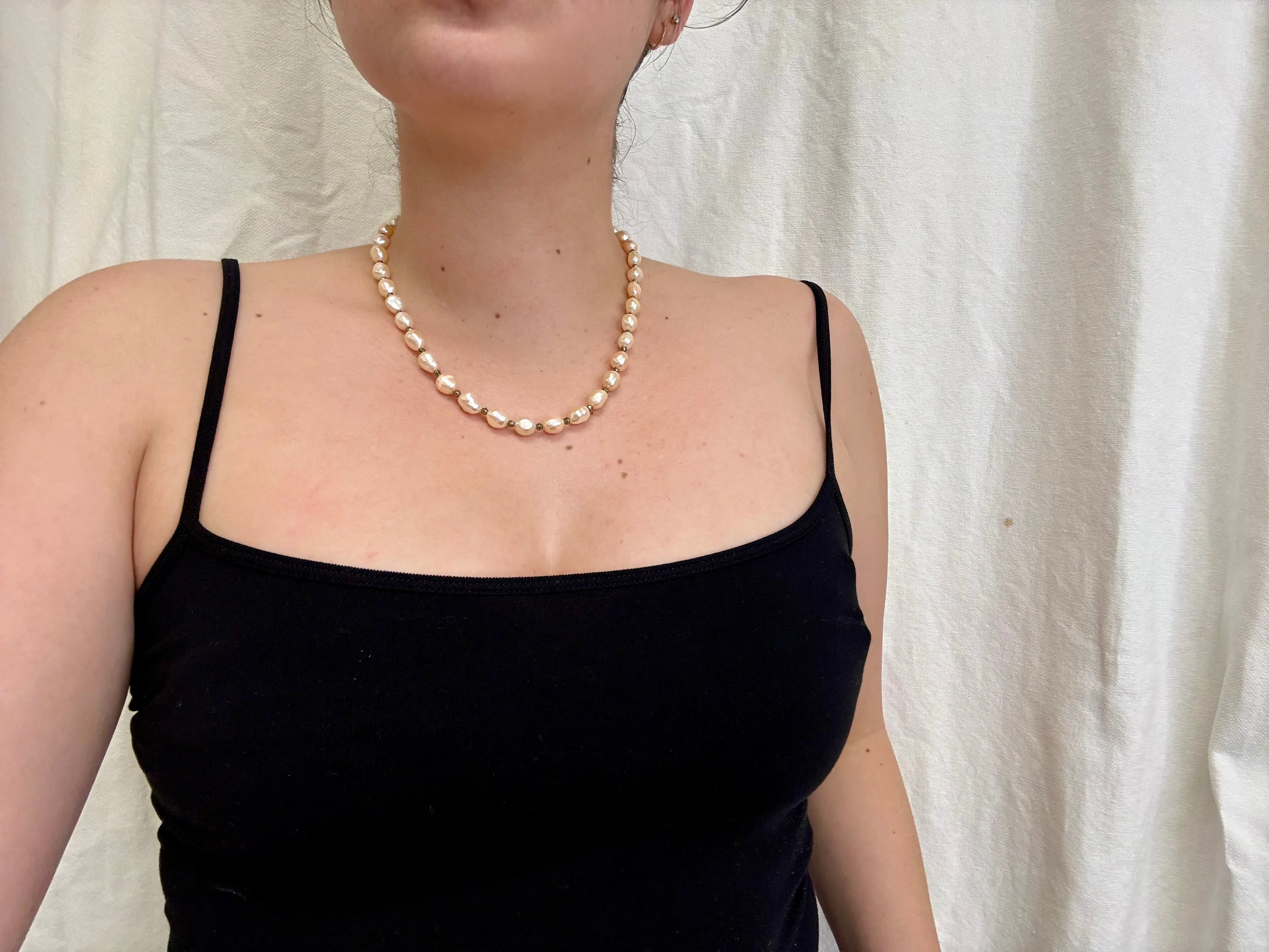 April Martin Pearl & Pyrite Necklace