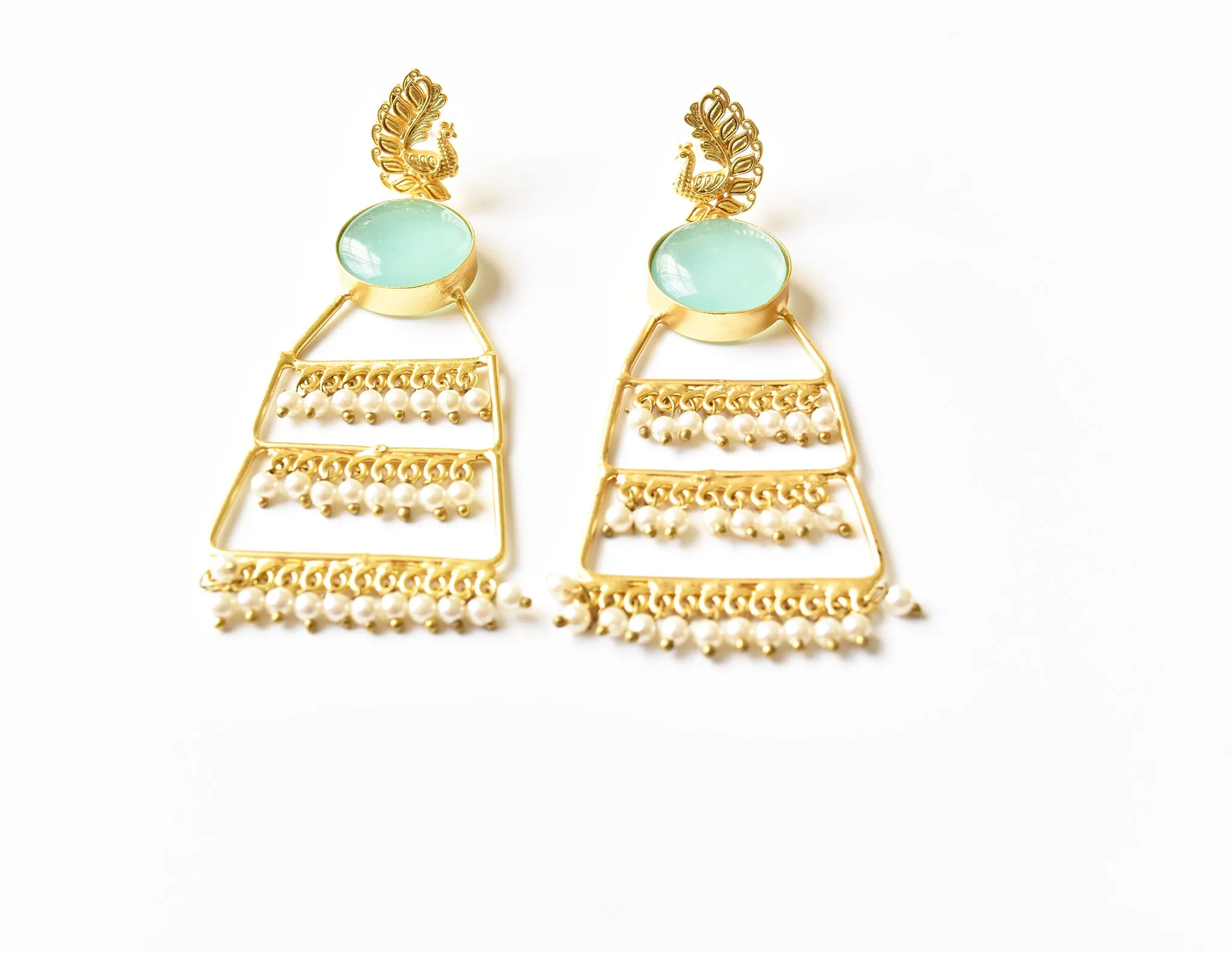 Aqua Chalcedony Peacock Earrings