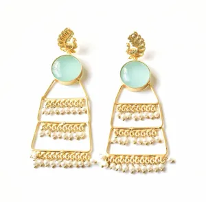 Aqua Chalcedony Peacock Earrings