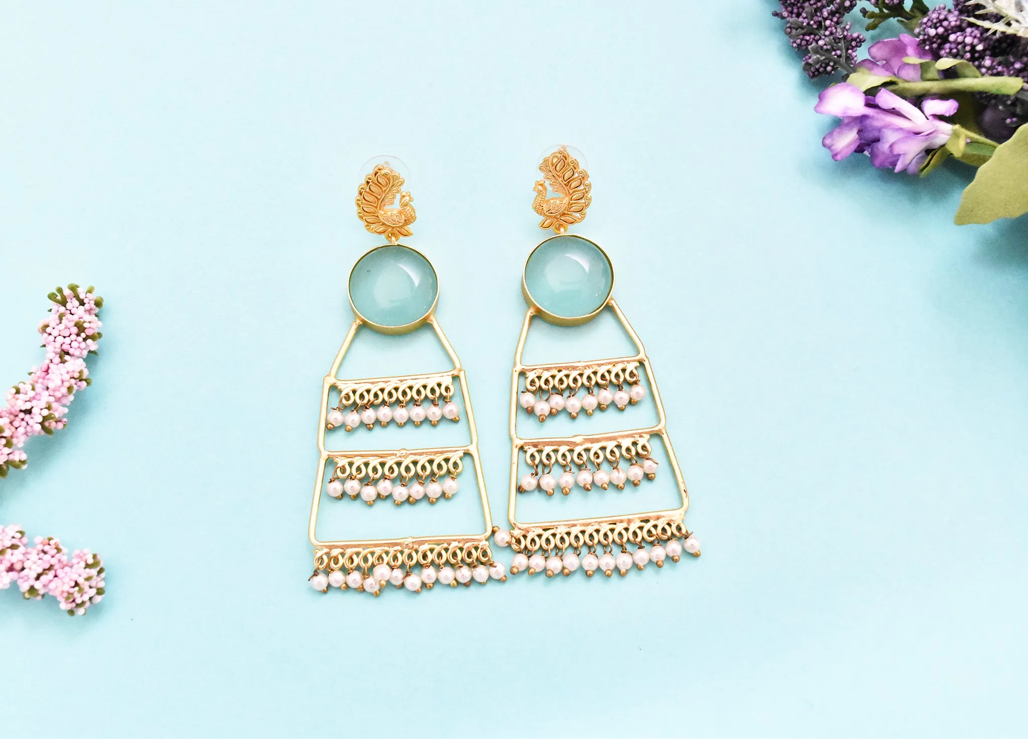 Aqua Chalcedony Peacock Earrings