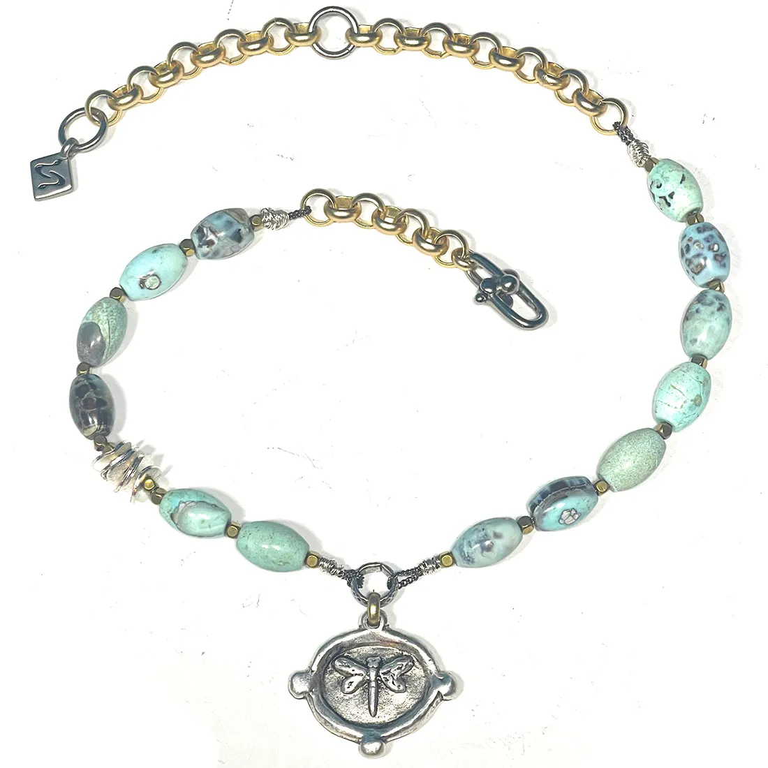 AQUA Dragon Skin Agate DRAGONFLY CHOKER Necklace