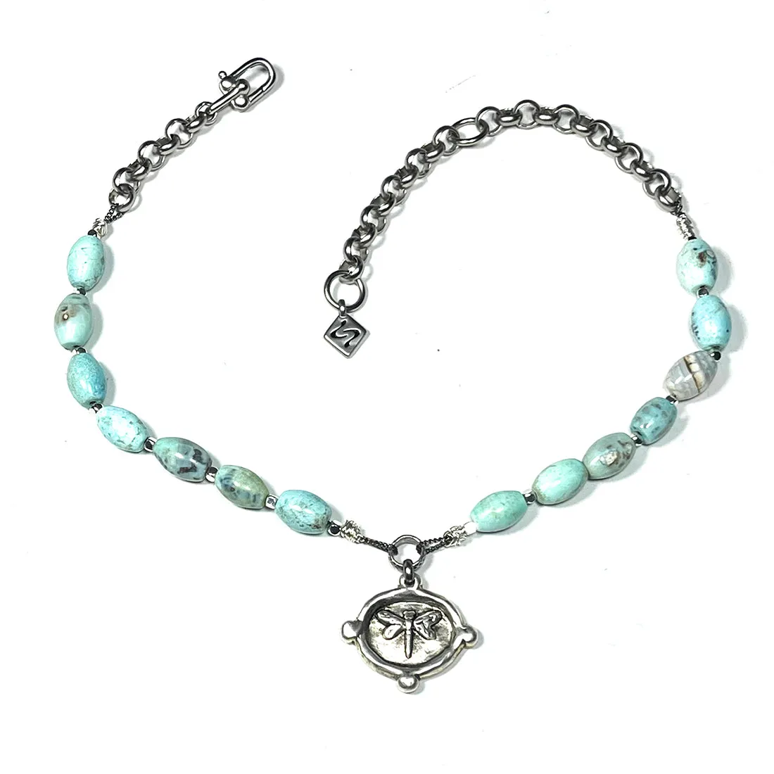 AQUA Dragon Skin Agate DRAGONFLY CHOKER Necklace