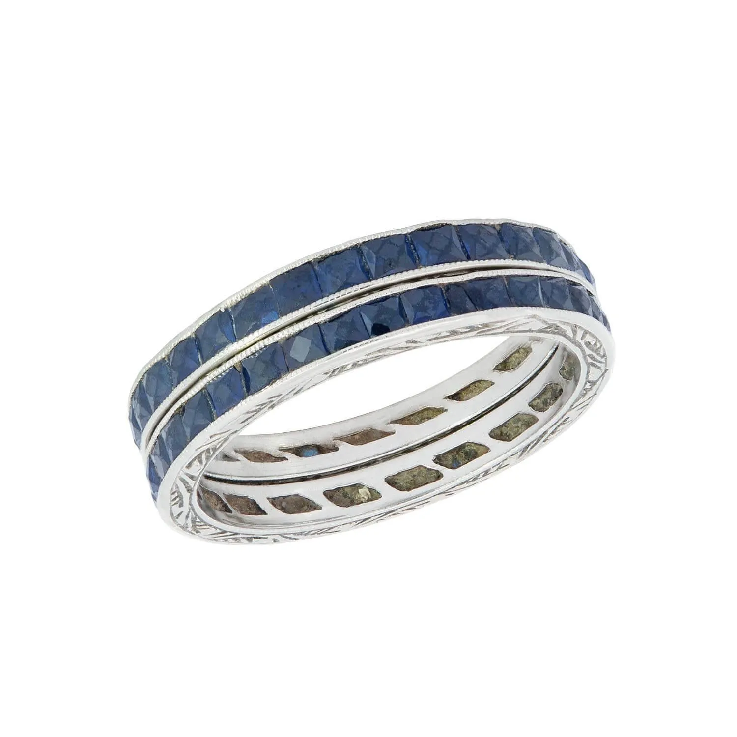 Art Deco 18k French Cut Sapphire Eternity Bands