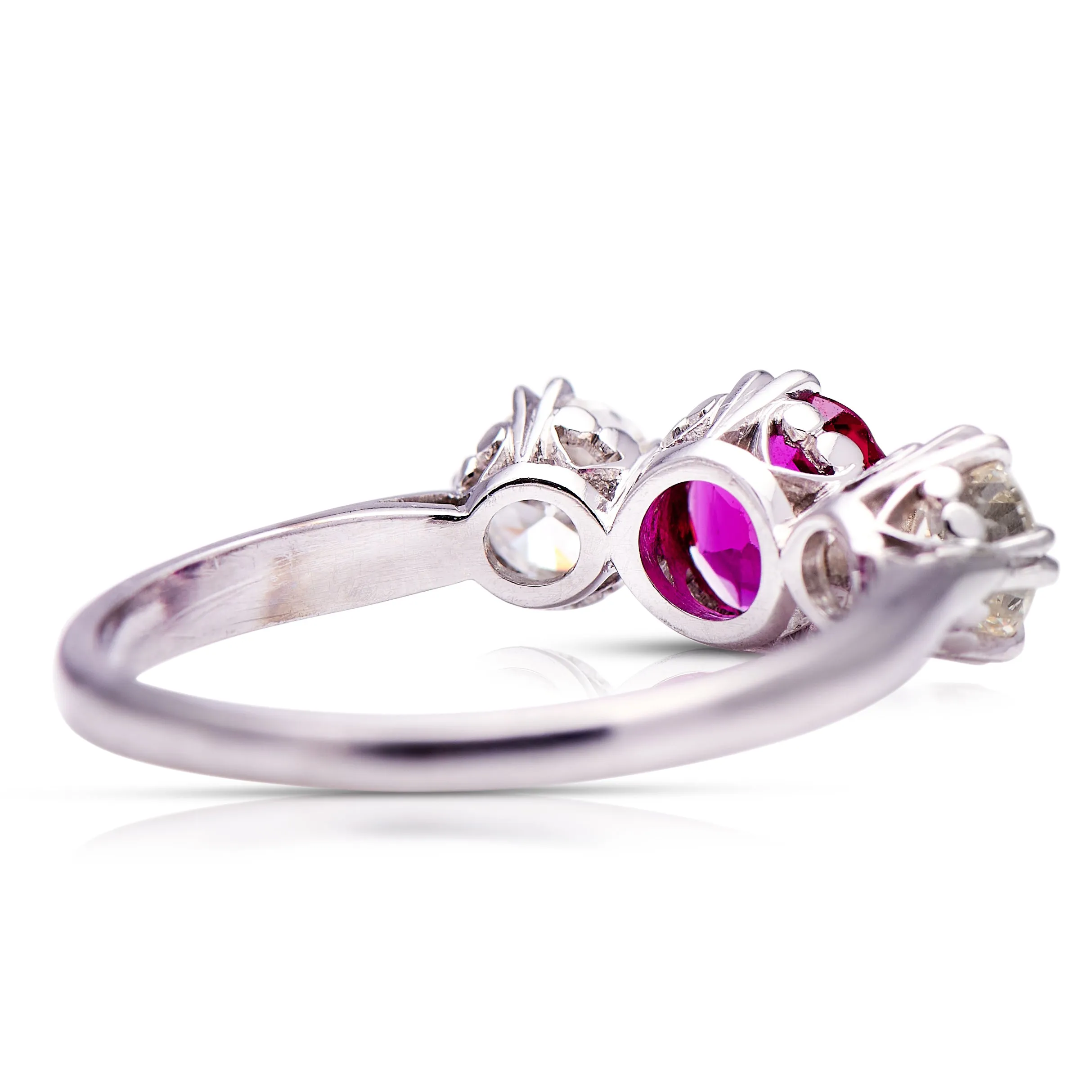 Art Deco, ruby & diamond three-stone engagement ring