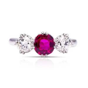 Art Deco, ruby & diamond three-stone engagement ring