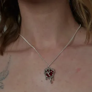 ARTEMIS | Red Resin Melting Heart Charm Choker | Silver