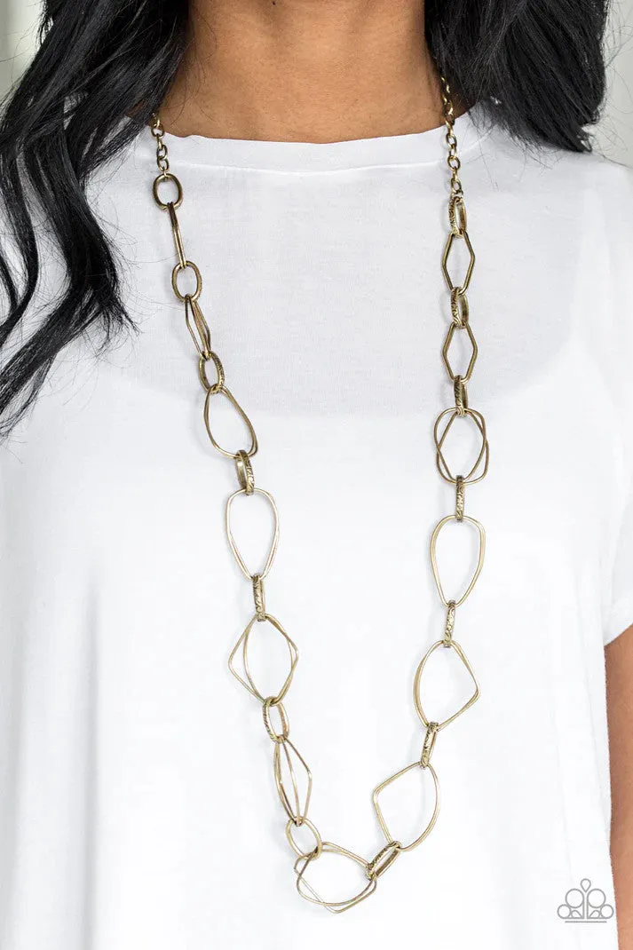 Attitude Adjustment - Brass - Mismatched Link Paparazzi Long Necklace
