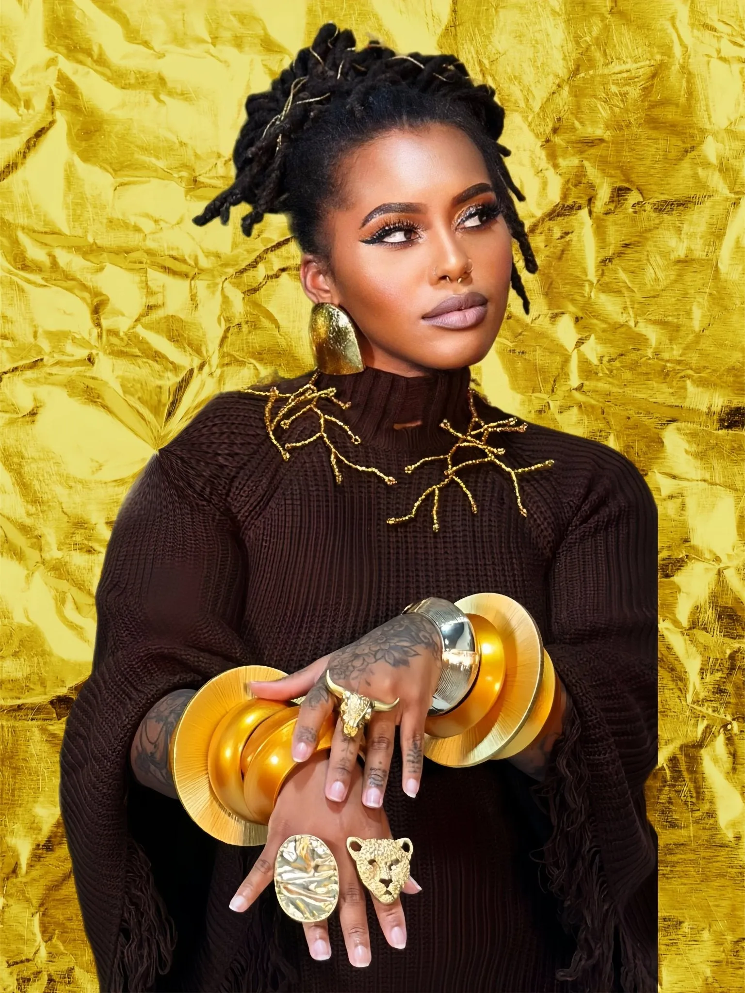 Aye Wura Honey Gold Chunky Wood Bangle