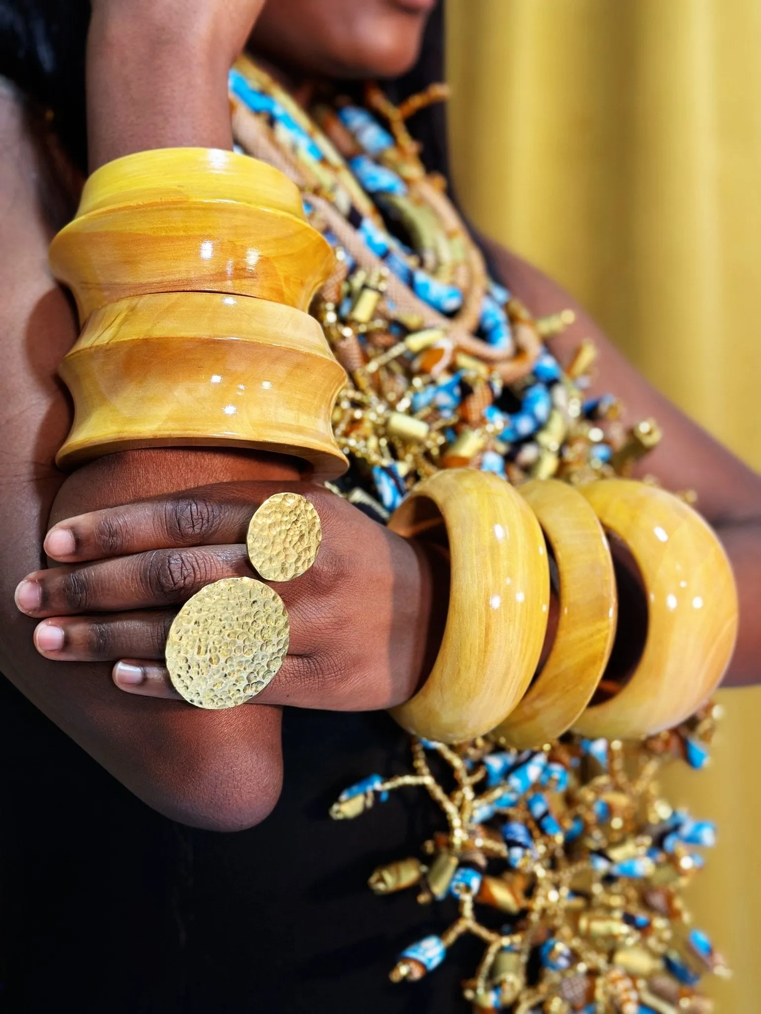 Aye Wura Lacquered Natural Chunky Wood Bangle