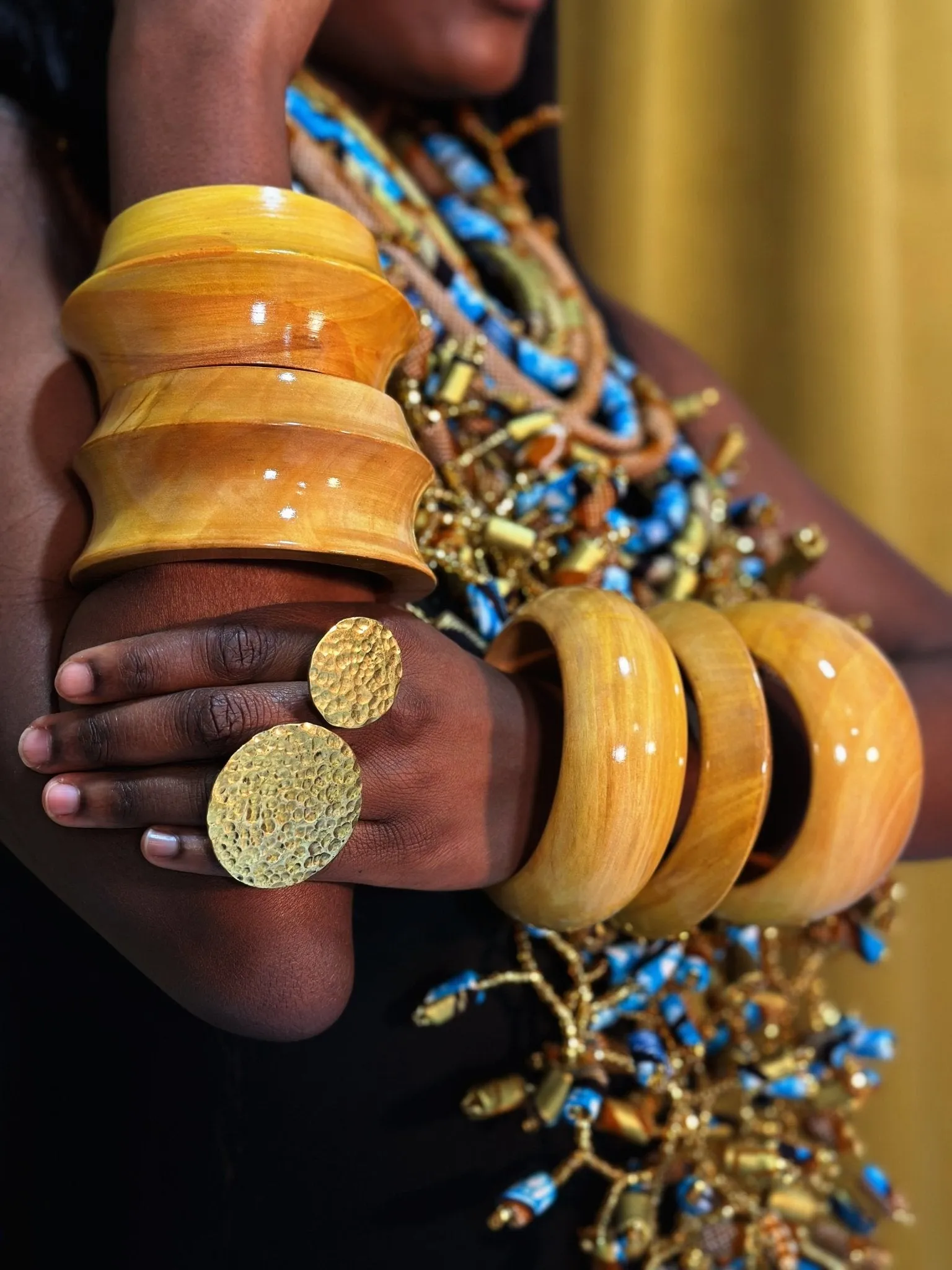 Aye Wura Lacquered Natural Chunky Wood Bangle