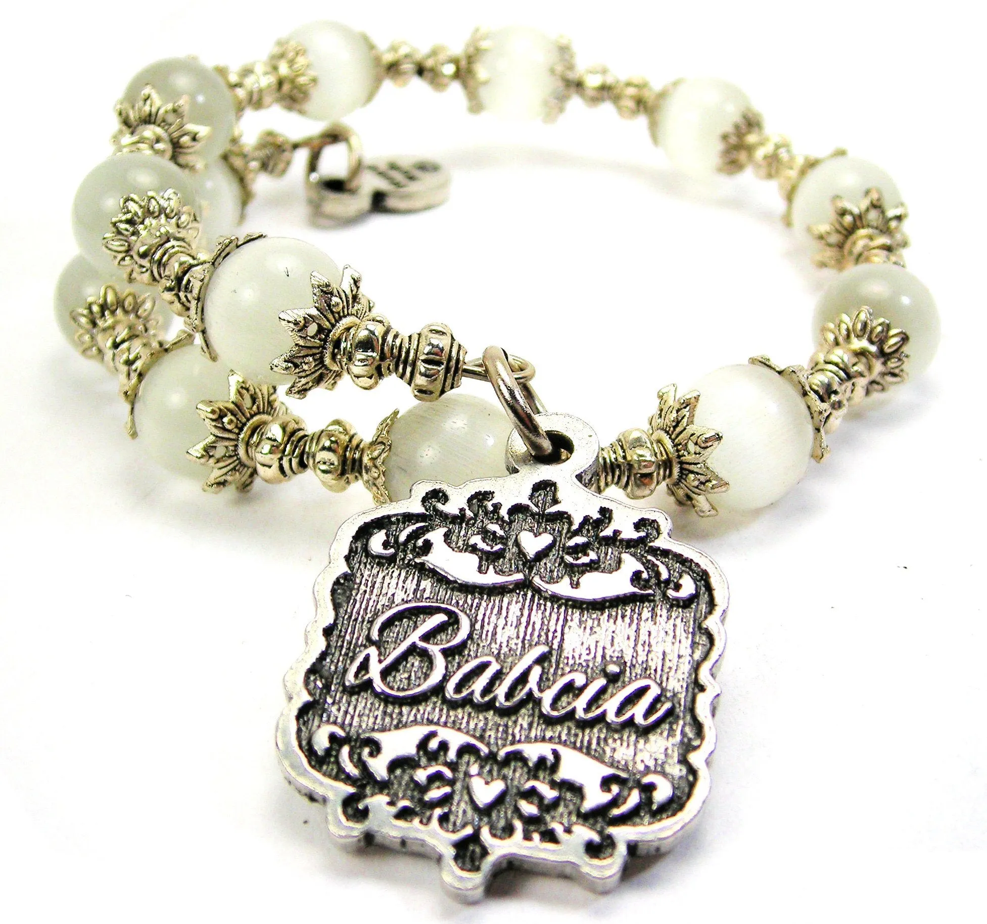 Babcia Victorian Scroll Cat's Eye Beaded Wrap Bracelet