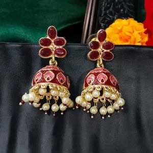 Bhavi Jewels Gold Plated Mennakari Jhumki Earrings