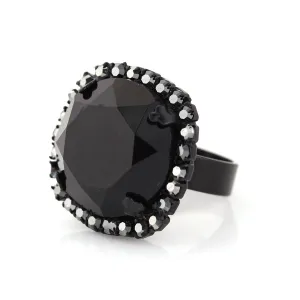 Black Faceted Crystal Adjustable Rings #256BK5101 (9A5)