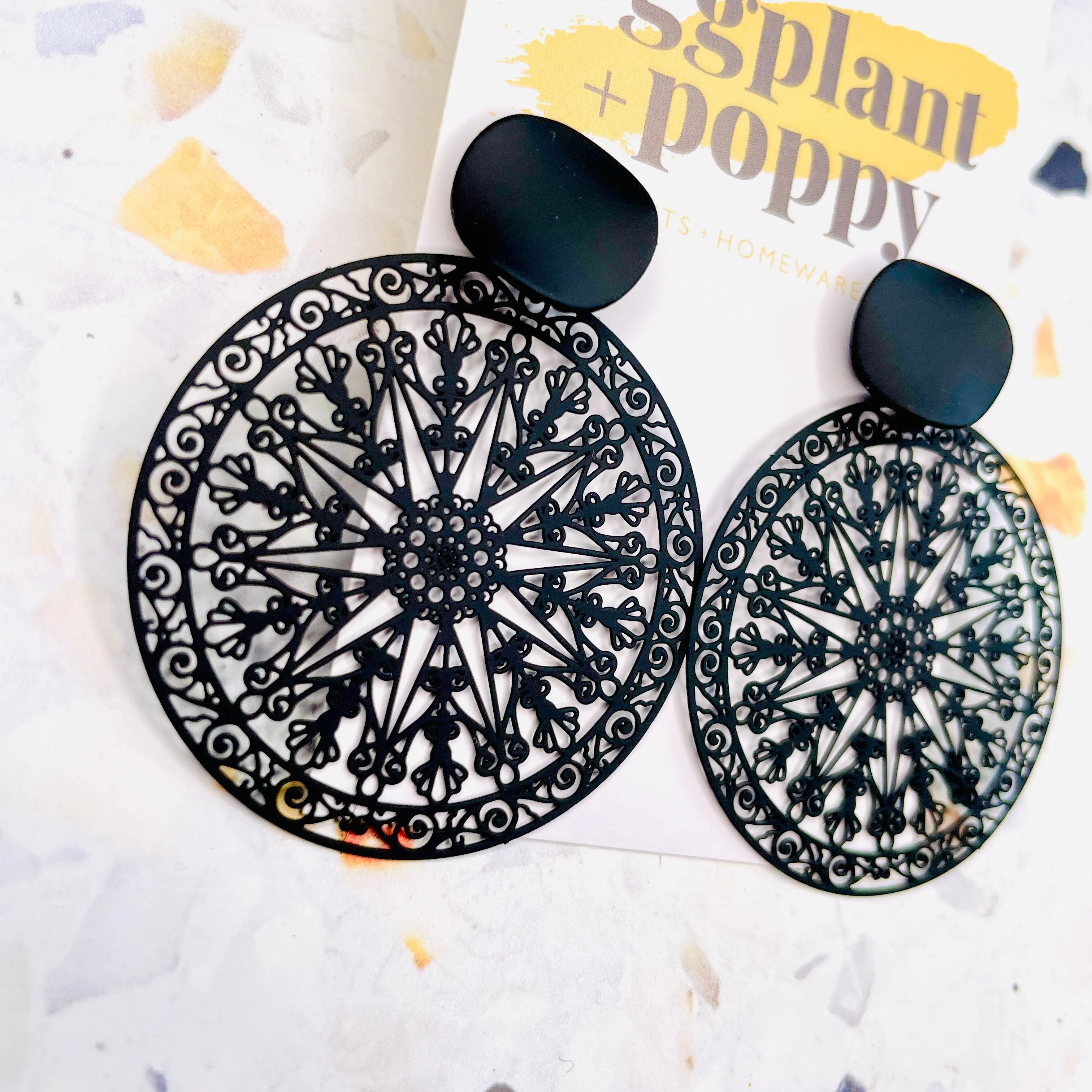 Black Filigree Earrings - Mandala
