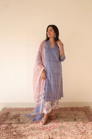 Blue butti Hand Embroidered Set