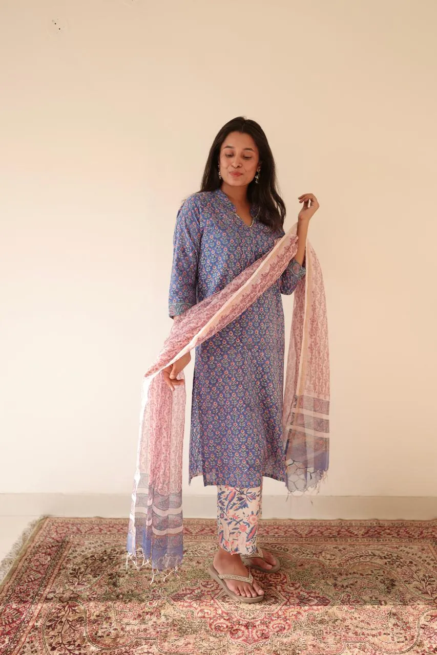Blue butti Hand Embroidered Set