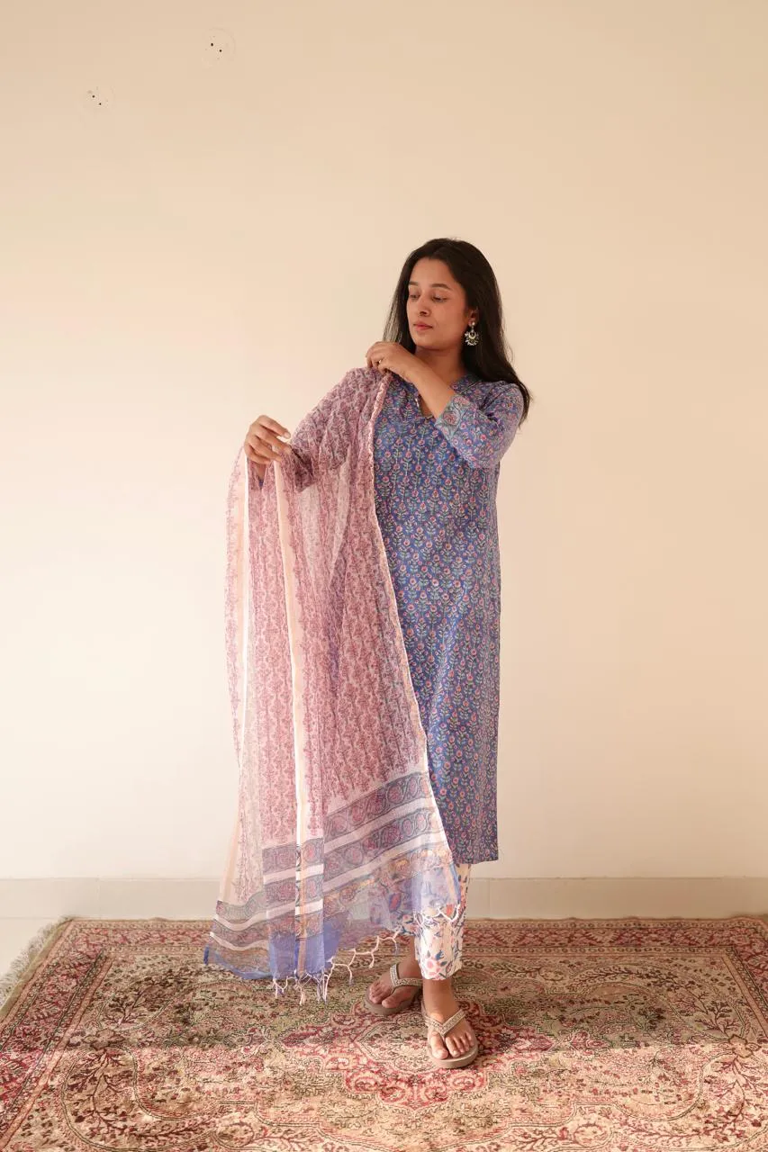 Blue butti Hand Embroidered Set