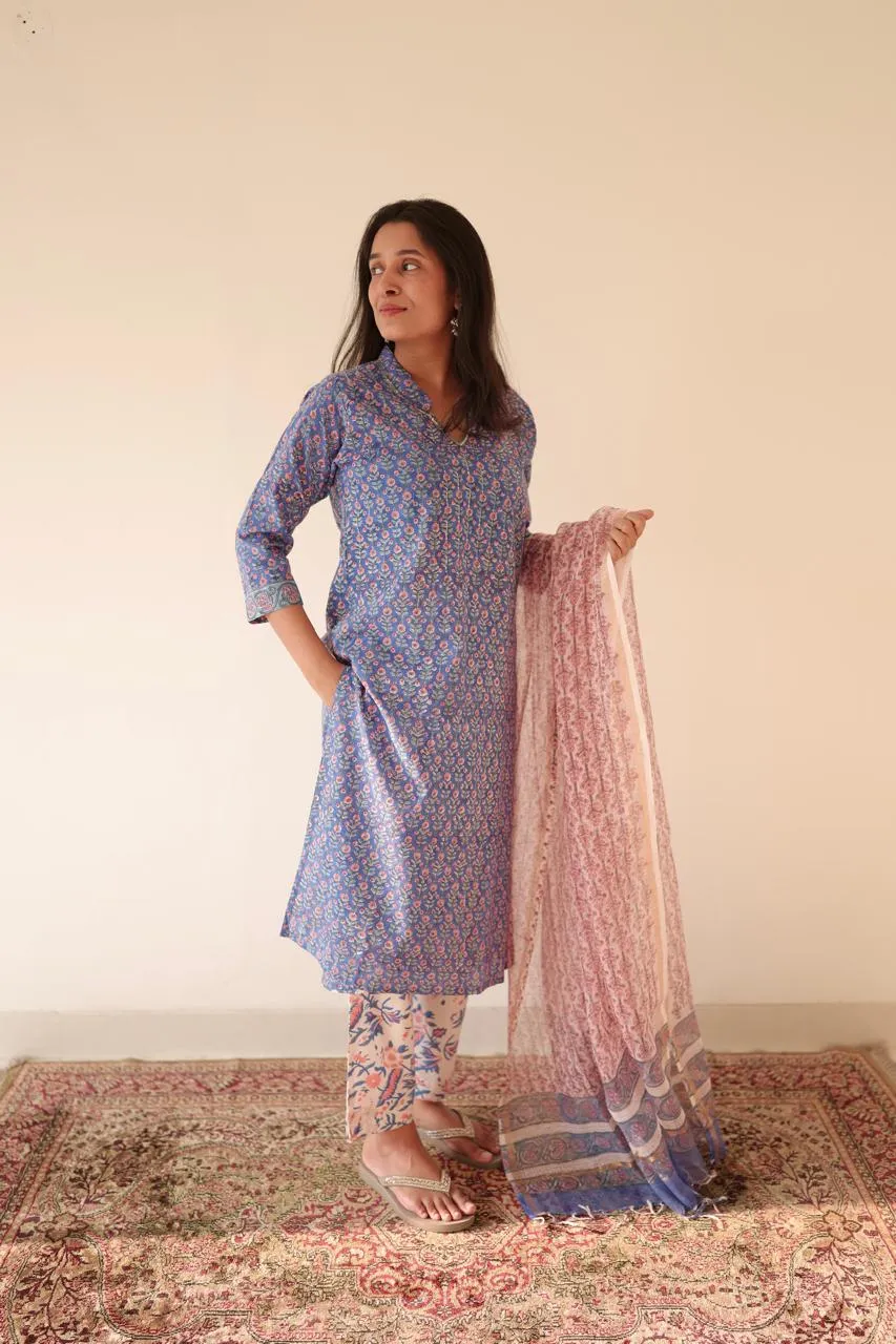 Blue butti Hand Embroidered Set