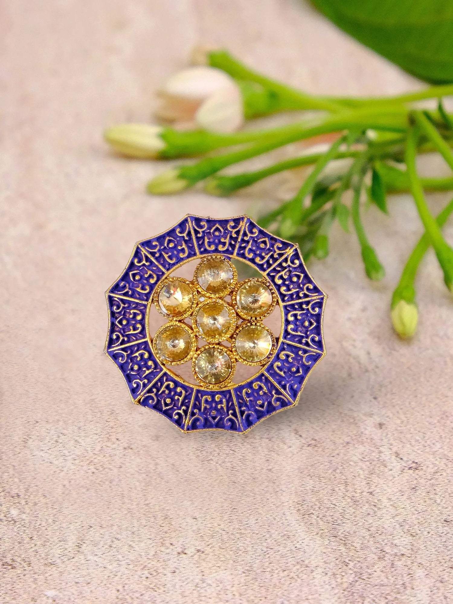 Blue Meenakari Party Wear Adjuatable Ring for Women