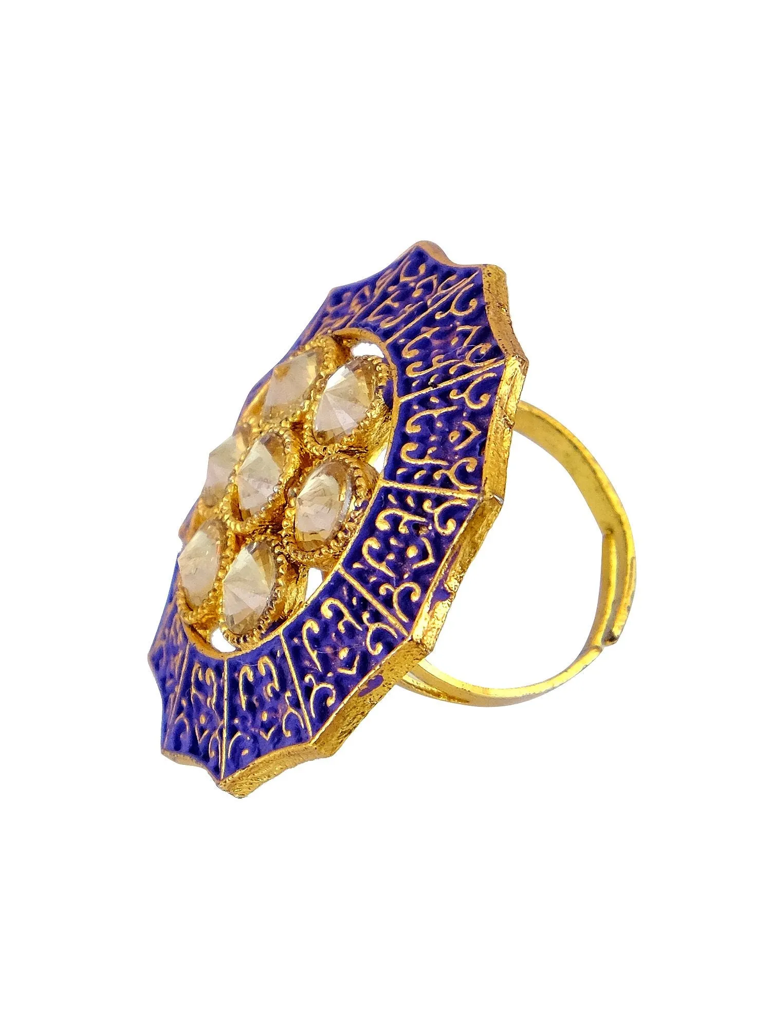 Blue Meenakari Party Wear Adjuatable Ring for Women