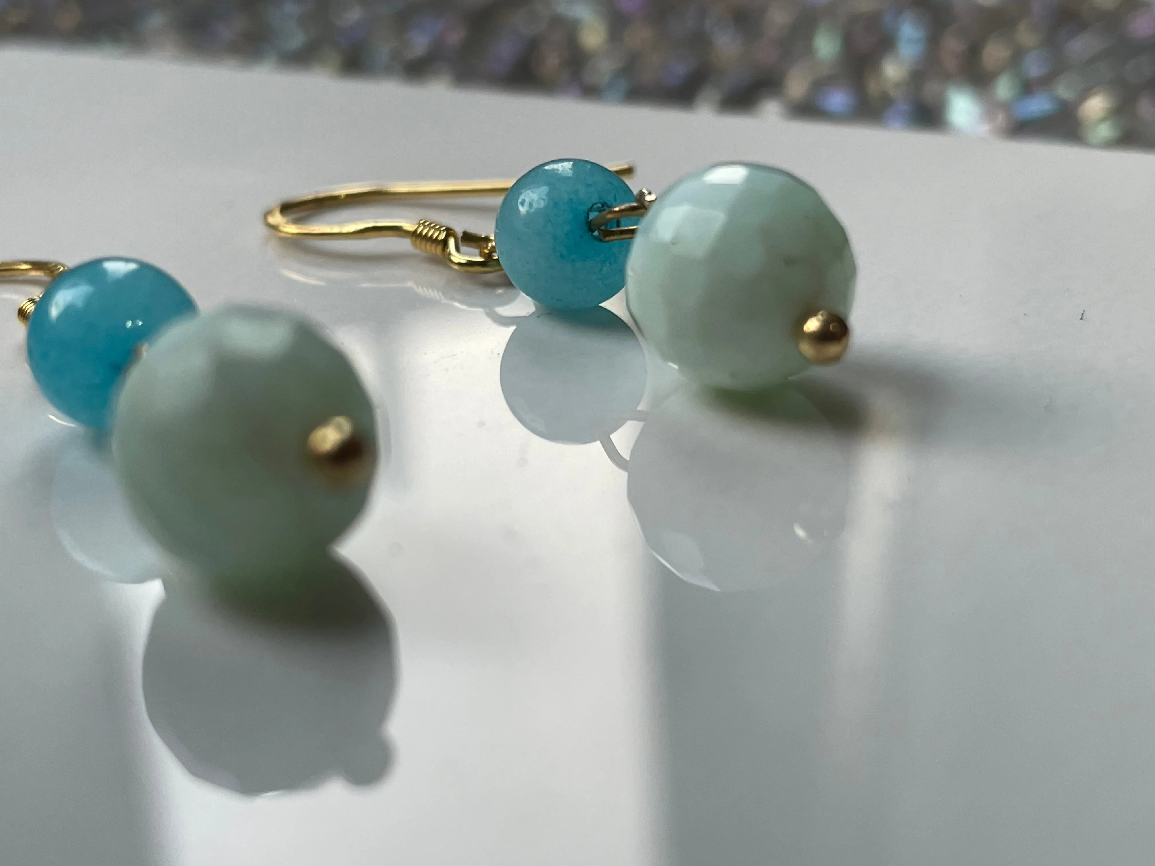 Blue Opal & Quartz Crystal Gemstone 925 Gold Vermeil Drop Earrings