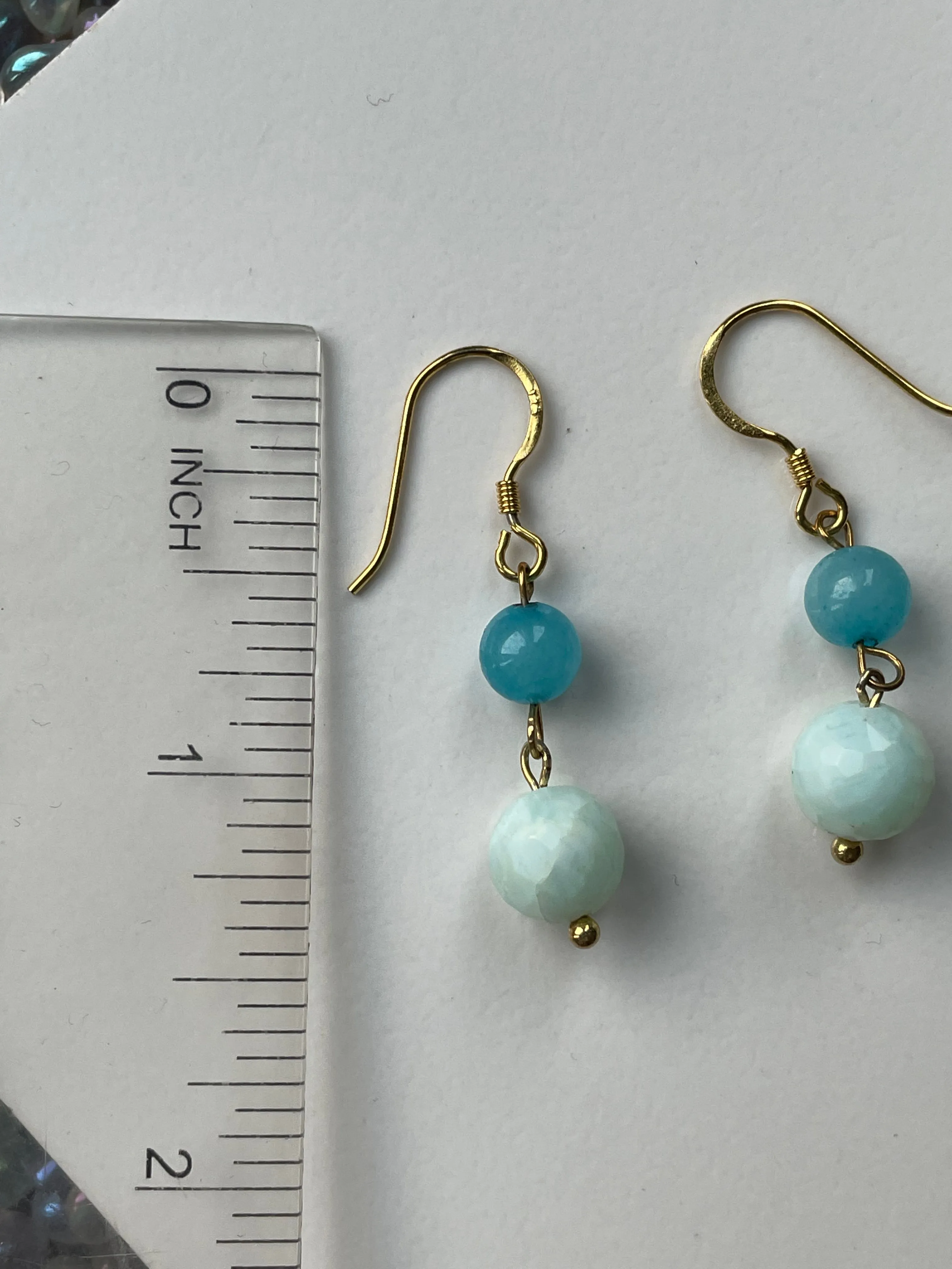 Blue Opal & Quartz Crystal Gemstone 925 Gold Vermeil Drop Earrings