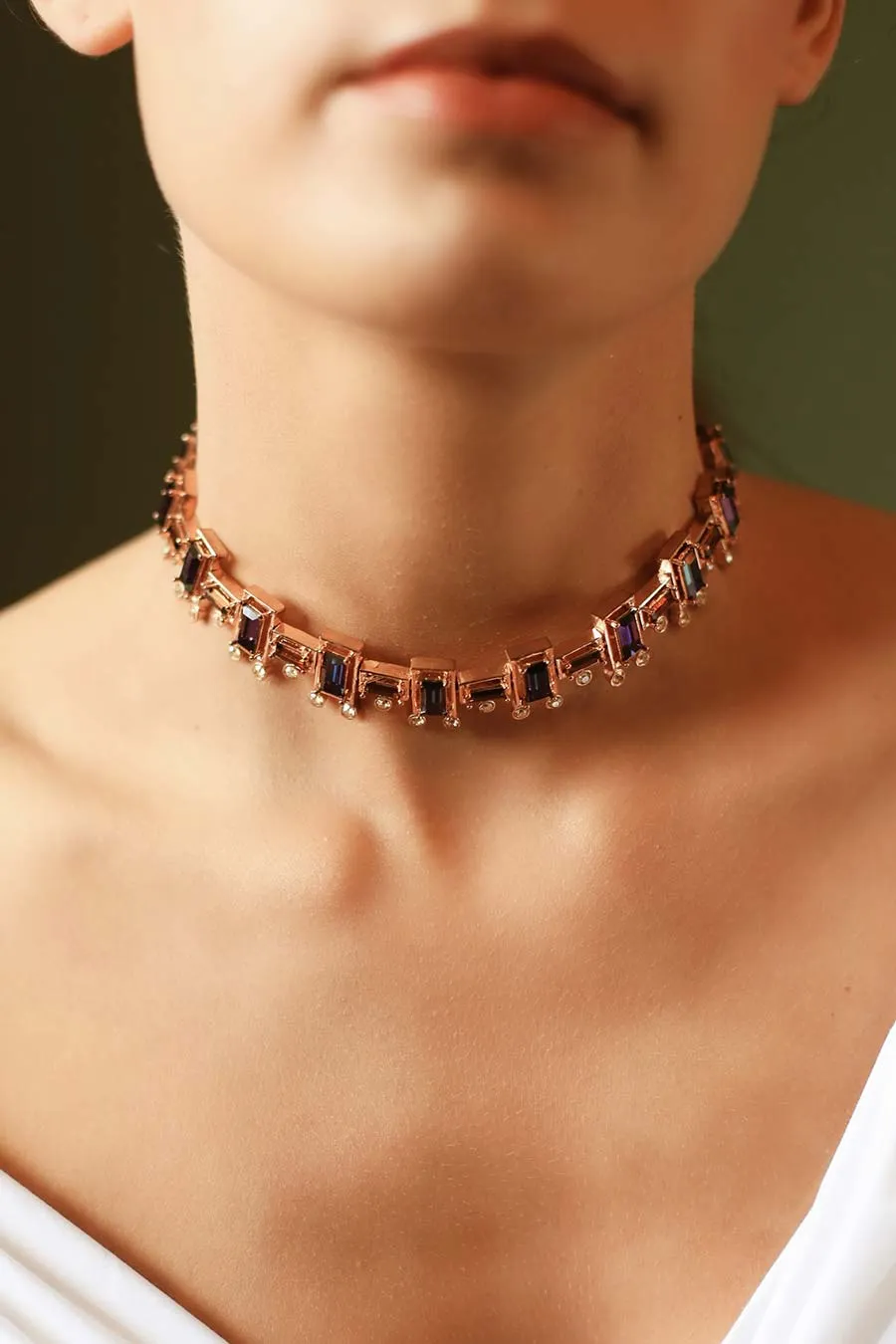 Blue Swarovski in Rose Gold Tap Choker