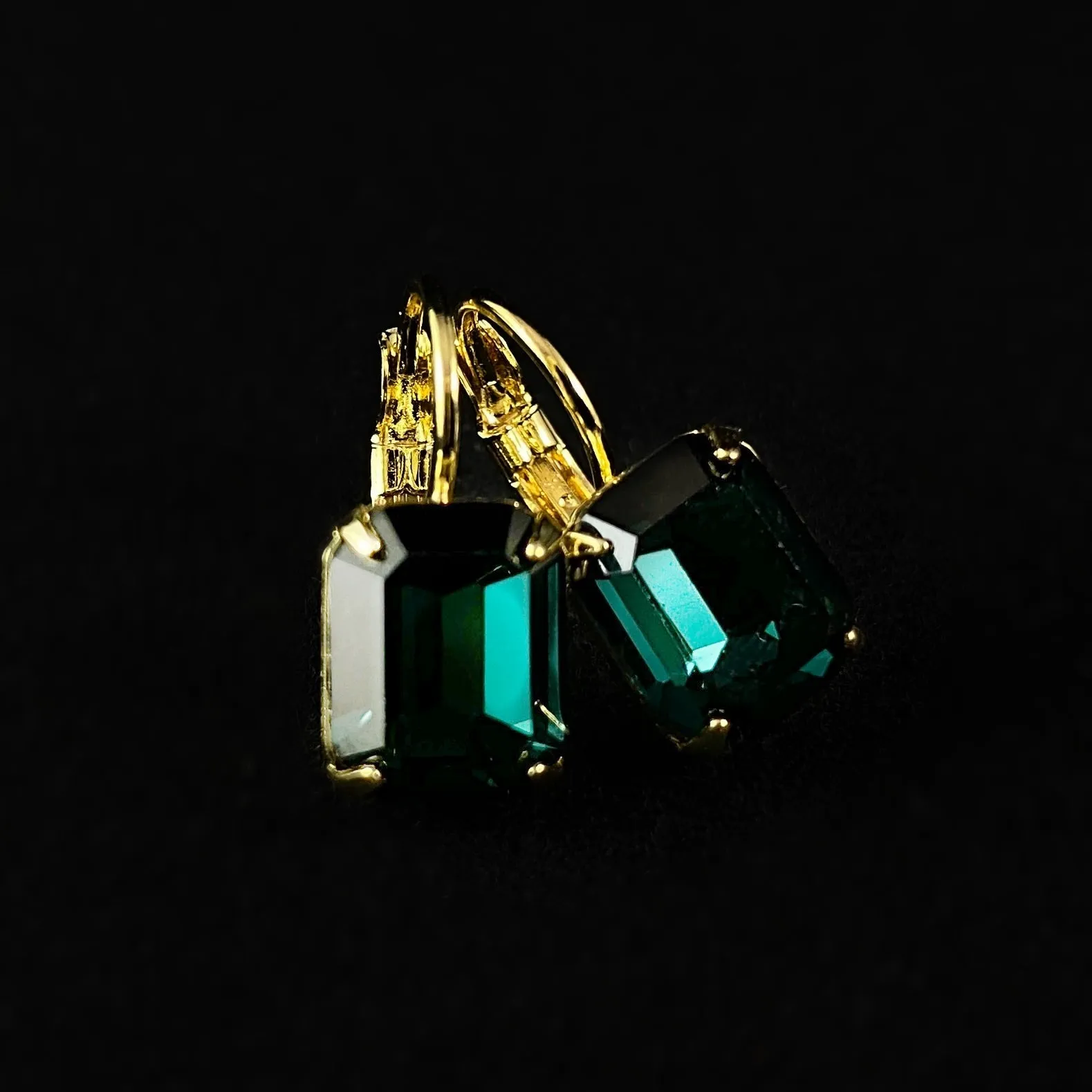 Blue/Green Colored Emerald Cut Crystal Earrings with Gold Finish,Octavia- Sorrelli