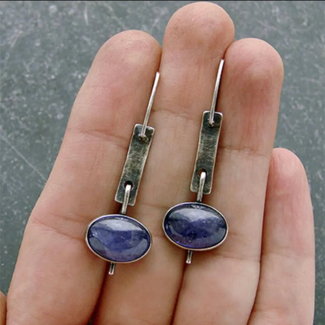 Bohemia retro fashion minimalist silver color oval pendent earrings