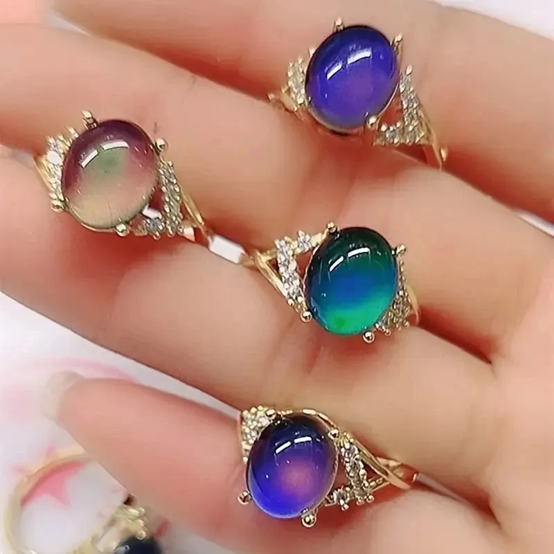 Boho Style Color Changing Mood Stone Cuff Rings