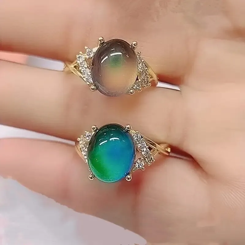 Boho Style Color Changing Mood Stone Cuff Rings
