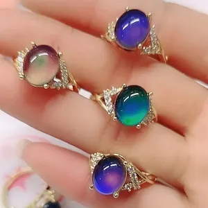 Boho Style Color Changing Mood Stone Cuff Rings