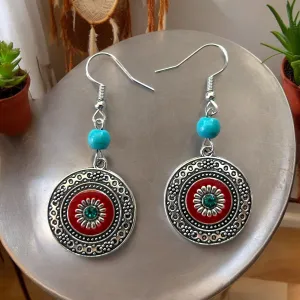 Boho Western Silver Medallion Earrings: Stylish Chic Accessories