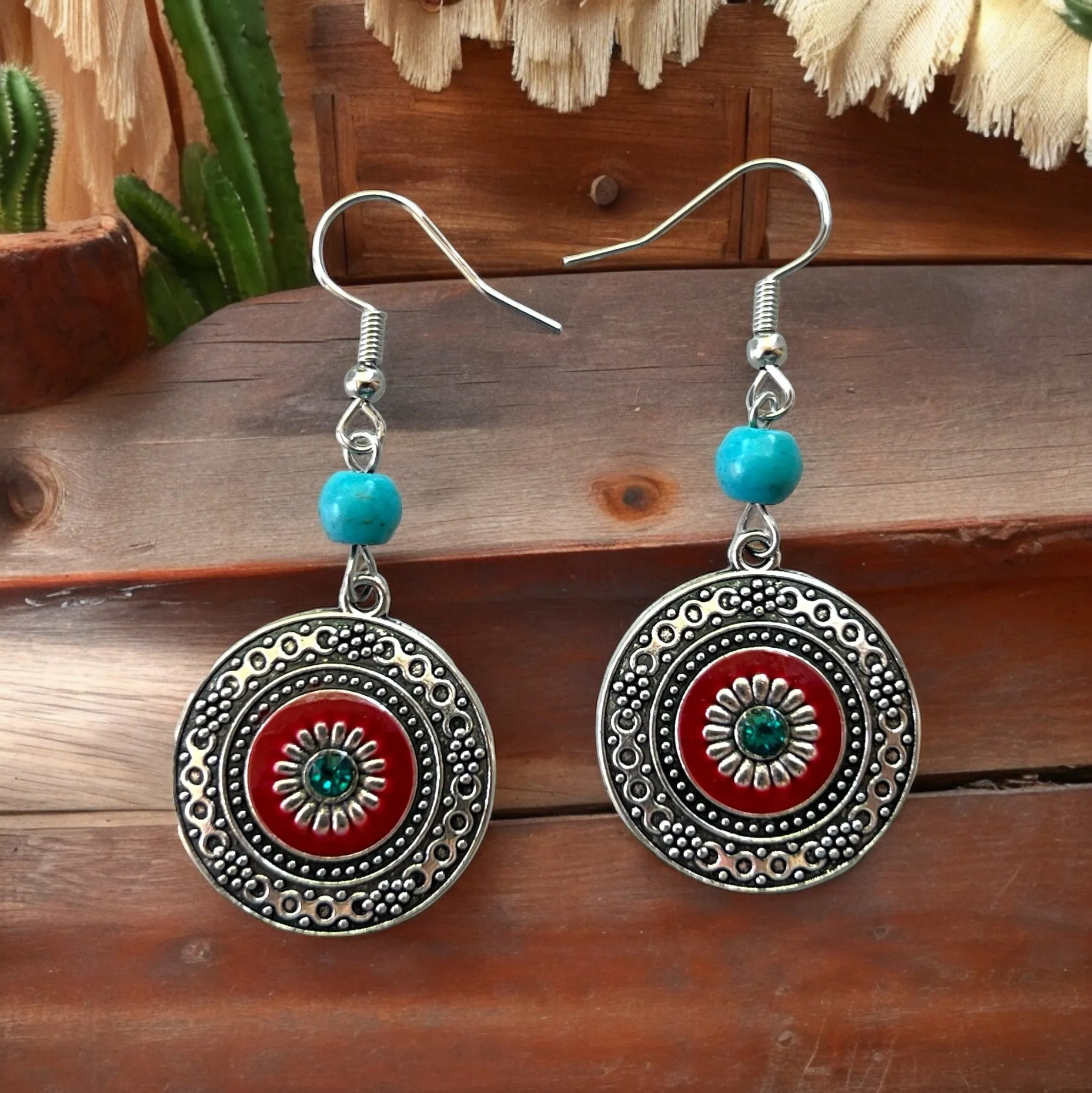 Boho Western Silver Medallion Earrings: Stylish Chic Accessories