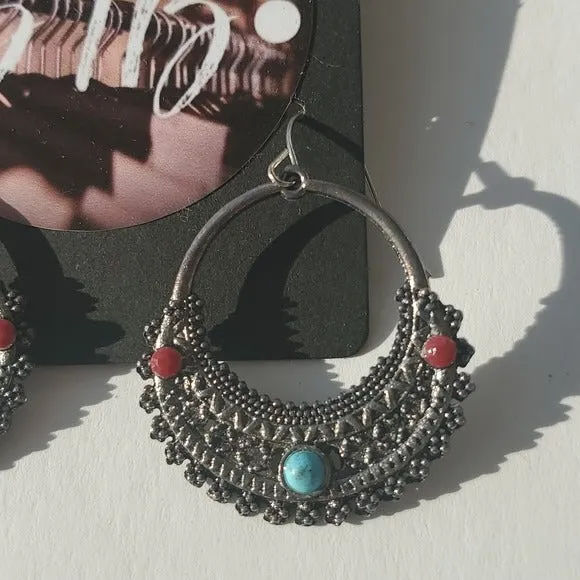 Boutique Two Pair Simple Silver Tone Studs and Dangle Multicolor Earrings
