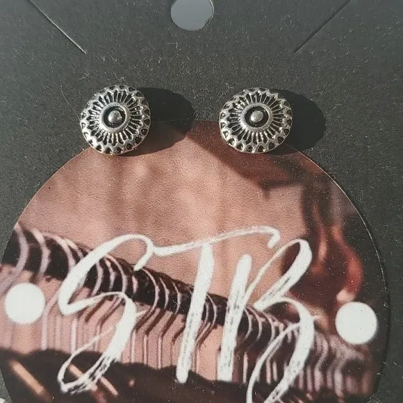 Boutique Two Pair Simple Silver Tone Studs and Dangle Multicolor Earrings