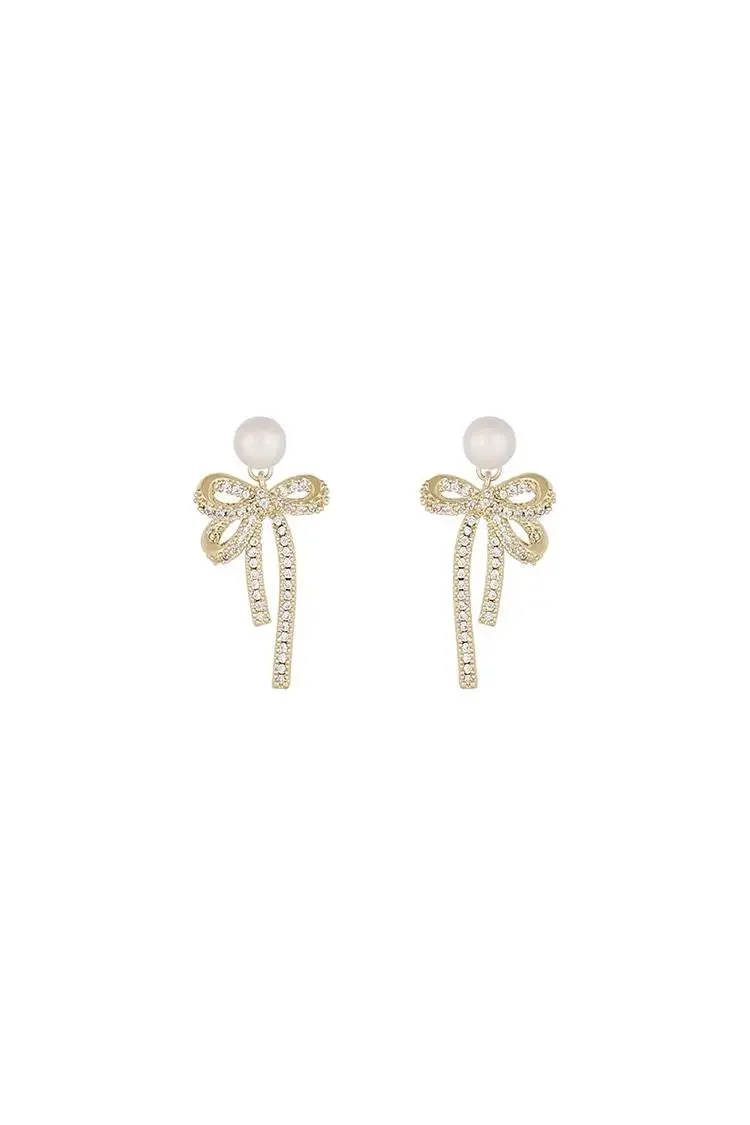 Bow Earrings with Pearl and Glimmer Gem