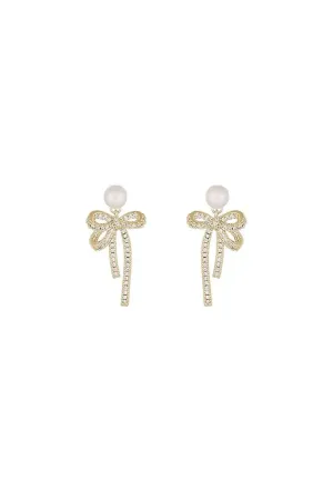 Bow Earrings with Pearl and Glimmer Gem