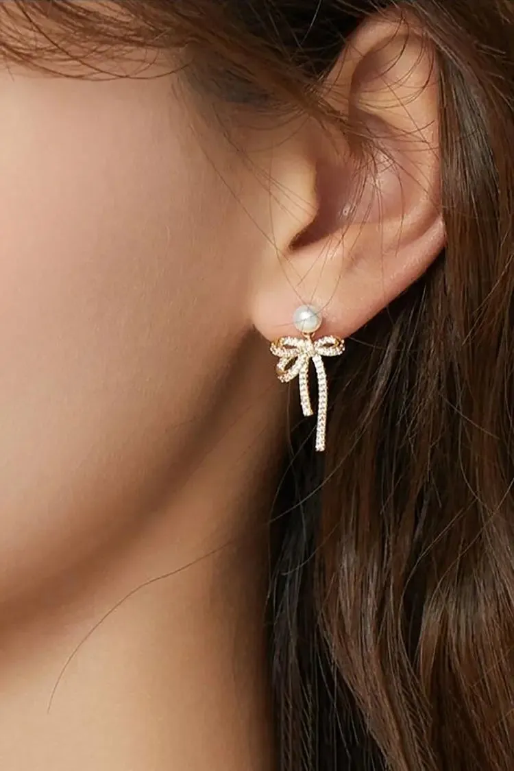 Bow Earrings with Pearl and Glimmer Gem